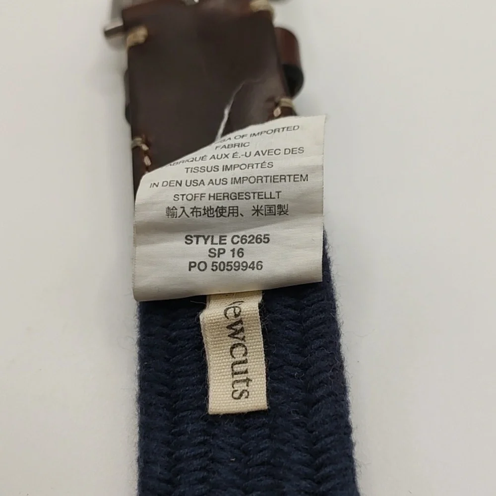 Crewcuts J. Crew UK Brown Leather and Blue Stretch Woven Belt Silver Buckle Kids